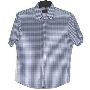 Untuckit Shirt Mens M Dante WF Short Sleeve Button Up Blue Check Wrinkle Free
